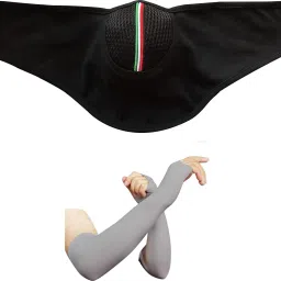 Grey Arm sleeve and Black Half face cover for men and women Size : Free Combo-image-3