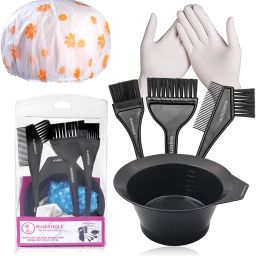 Hair Dye Coloring Kit with Dye Brush Hair Tinting Bowl Hair Cape and Gloves 6PC Black Hairdye Mixing Bowl-image-78