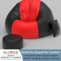 flipkart perfect homes XXXL FluffCloud Sofa With Free Cushion and Puffy , Red::Black Teardrop Bean BagWith Bean Filling image 5