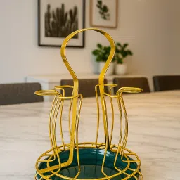 Kitchen Luxury Style Glass Tray Gold metal,Round Stand for 6 glasses with Tray, Gold Plated Glass Holder-image-22