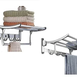Stainless steel Towel Rack (24 inch & 18 inch) / Towel holder / Towel rod / Towel Rack Shelf for Bathroom (Pack of 2) 24 inch 5 Bar Towel Rod-image-12