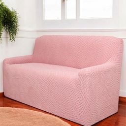 HOUSE OF QUIRK Universal Pink Self Design Jacquard Sofa Cover With Arms-image-44