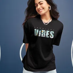 Bewakoof Women Black & brown Typography Printed  Applique Oversized  T-shirt-picture-16