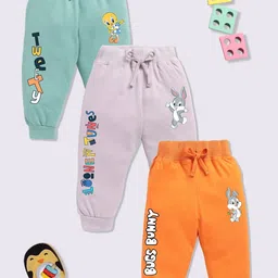 YK X Minute Mirth Infant Girls Pack of 3 Looney Tunes Printed Pure Cotton Joggers-image-43