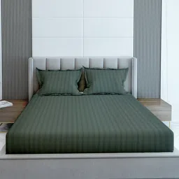 LABHAM Green Striped 210 TC King Bedsheet with 2 Pillow Covers-image-87