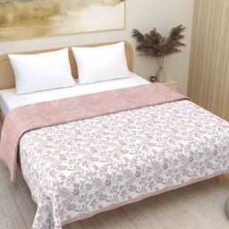 Plarsh Comfort Peach-coloured Floral 300 GSM Pure Cotton Reversible Double Bed Dohar-image-34