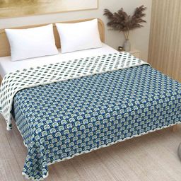 Plarsh Comfort Blue Floral Premium Soft 300 GSM Pure Cotton Reversible Double Bed-image-65