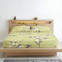 Aurave Olive Green Floral Microfiber 210 TC Fitted Queen Bedsheet with 2 Pillow Covers-image-33
