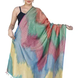 Exotic India Pastel Rainbow Hand-Woven Pure Silk Banarasi Dupatta with Tanchoi Weave-image-22