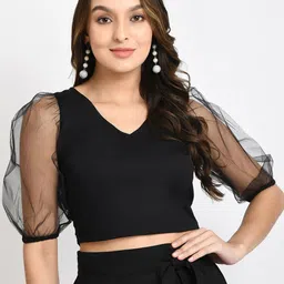 V&M Puff Sleeve Net Crop Top-picture-18