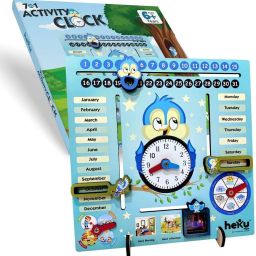 heku 7-in-1 Wooden Educational Learning Activity Set Calendar Clock Board image 3