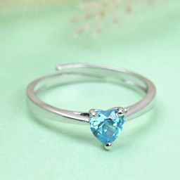 Blue Heart Sterling Silver Cubic Zirconia Rhodium Plated Ring-image-52