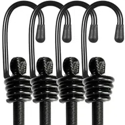 4Pcs Bungee Cords 24 Inches Dual End Hook Luggage Strap Rope 8mm Stretchy Black-image-1