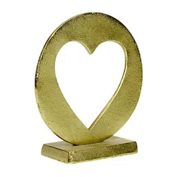 Hind Decor Yellow Christmas Hollow Heart Figurine On Wooden Base-image-95
