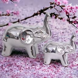 CHOCOZONE Silver-Toned 2 Pieces Ceramic Mother & Baby Elephant Showpieces-16