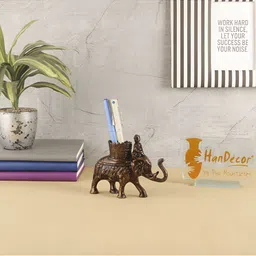 Two Moustaches Brown Brass Royal Elephant Savari Pen Holder Showpiece-image-66