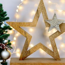 Hind Decor Brown Christmas Star On Wooden Base Showpiece-picture-30