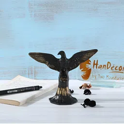 Two Moustaches Black Open Winged Eagle Brass Curio Showpiece-image-6