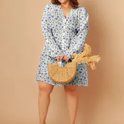 Zink Curve Floral Printd Bell Sleeves A-Line Dress-image-11