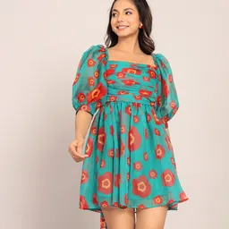 KAORI BY SHREYA AGARWAL Bliss Floral Print Fit & Flare Mini Dress-image-46