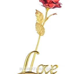 INTERNATIONAL GIFT Red & Gold Toned Rose Flower With Leaf With Love Shape Gift Set-8