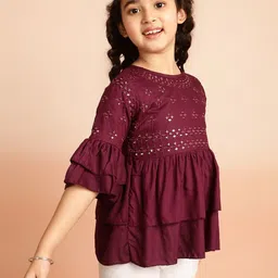 BAESD Girl Self Design Embroidered Round Neck Bell Sleeve Top-image-40
