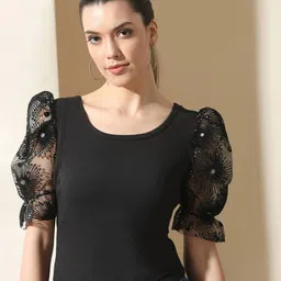 IUGA Puff Sleeves Fitted Crop Top-image-33
