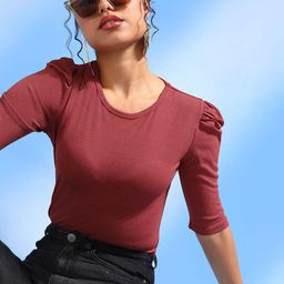 Veni Vidi Vici Round Neck Puff Sleeve Regular Top-image-88