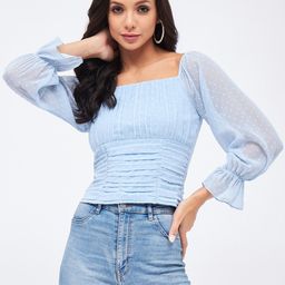 Harpa Striped Square Neck Puff Sleeve Fitted Top-54