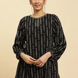 W Black Geometric Printed Puff Sleeve Kurti-picture-56