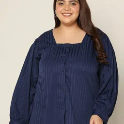 FASHION DREAM Plus Size Striped Puff Sleeve Shirt Style Top-picture-13