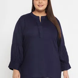 VINAAN Plus Size Mandarin Collar Puff Sleeve Top-picture-13