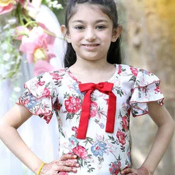 Cutiekins Girls Floral Printed Flutter Sleeves Top-picture-7
