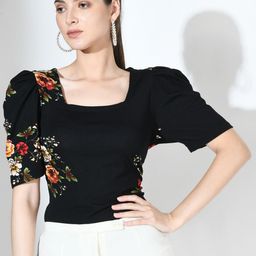 IUGA Floral Printed Puff Sleeves Top-image-50
