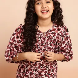 BAESD Abstract Printed Tie-Up Neck Flared Sleeve Regular Top-6