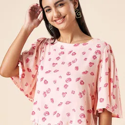 AKKRITI BY PANTALOONS Pink Floral Print Flared Sleeve Top-image-52