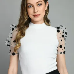 IUGA High Neck Puff Sleeves Top-image-55