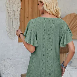 StyleCast x Revolte Green Self Design V-Neck Flutter Sleeve Top image 2