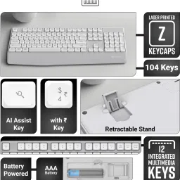 ZEBRONICS Companion 202 Wireless Standard Desktop Keyboard Compatible with Desktop, Laptop, Mac 104 Keys, Copilot AI Key, 12 Multimedia Keys, 1600 DPI, Silent, 4 Buttons image 4