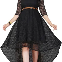 Women High Low Black Knee Length Dress-image-76