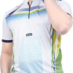 Men Sporty Mandarin Collar Polyester White T-Shirt-image-4