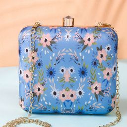 Swisni Blue & Pink Printed Box Clutch-33