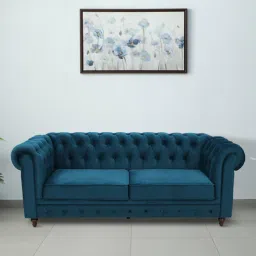 amberville from pepperfry Cheshire Velvet 3 Seater Sofa In Teal Blue Colour-picture-44