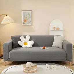 HOUSE OF QUIRK Dark-Grey Self-Design Jacquard Stretchable Elasticity 2-Seater Sofa Cover With Arms-image-63