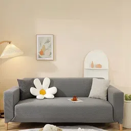 HOUSE OF QUIRK Dark Grey Textured Stretchable Single-Seater Sofa Slipcover-image-42