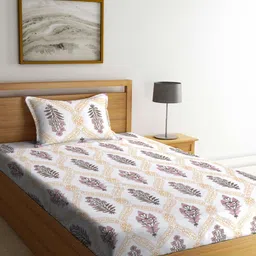 KLOTTHE White & Yellow Ethnic Motifs Printed 300 TC Single Bedsheet & 1 Pillow Cover-image-27