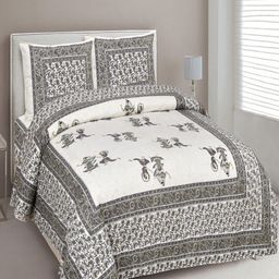 UNIQCHOICE White & Grey Printed Cotton 180 TC King Bedsheet with 2 Pillow Covers-image-95