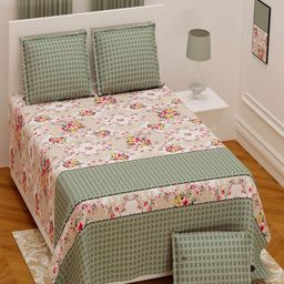 UNIQCHOICE White & Green Floral Pure Cotton 180 TC King Bedsheet with 2 Pillow Covers-image-33