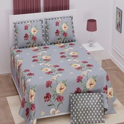 UNIQCHOICE Grey & White Floral Pure Cotton 250 TC King Bedsheet with 2 Pillow Covers-picture-47