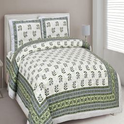 UNIQCHOICE Green & White Printed Cotton 180 TC King Bedsheet with 2 Pillow Covers-image-74